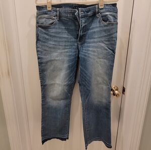White House Black Market flare cropped light wash jeans size 12